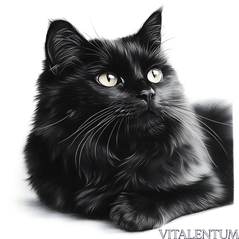 AI ART Sleek Black Cat with Green Eyes against White