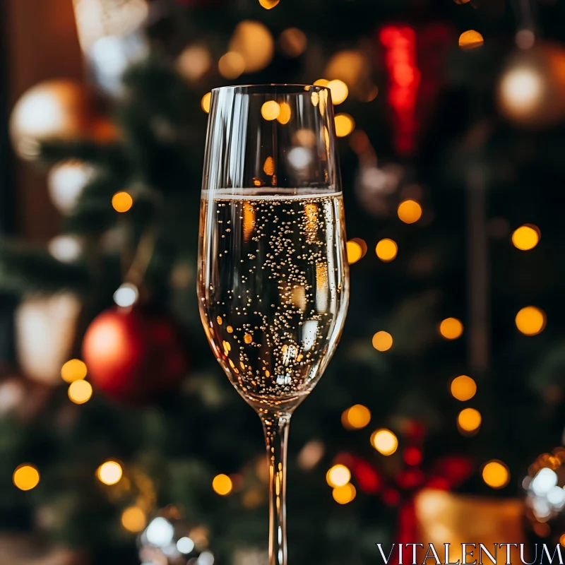 Sparkling Wine and Holiday Decor AI Image