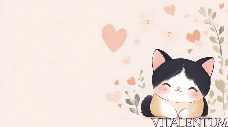 Cute Cat Surrounded by Pastel Hearts AI Image