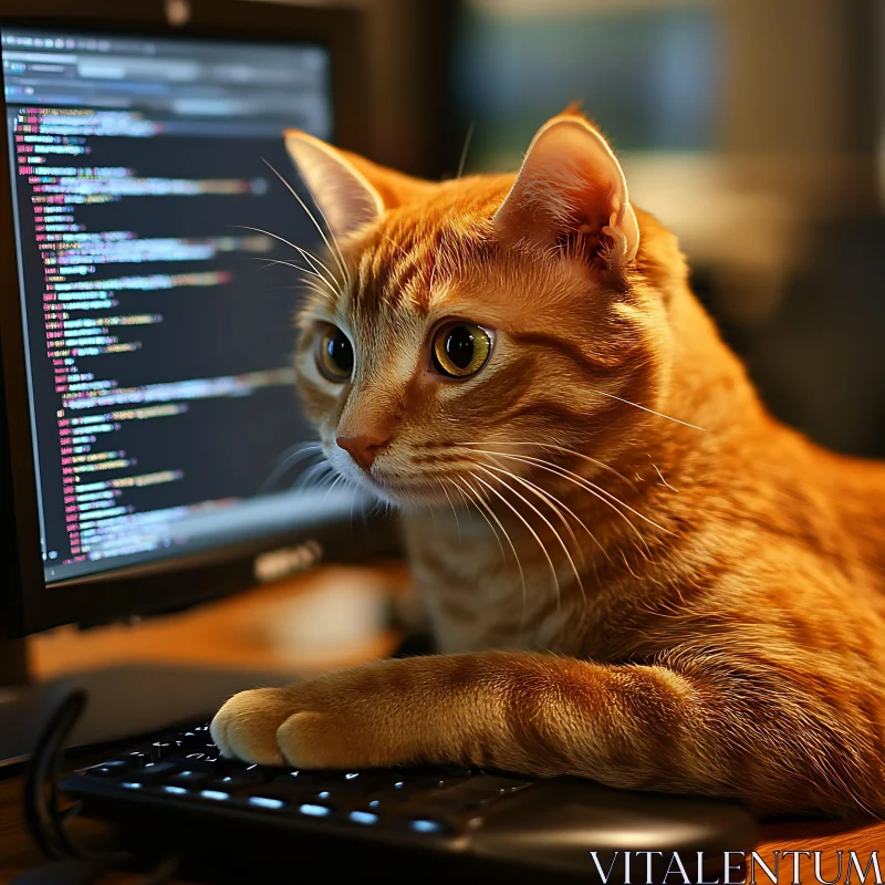 Tech-Savvy Cat Engrossed in Coding Screen AI Image