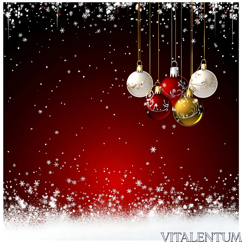 Festive Ornaments with Snowflakes on Red Background AI Image