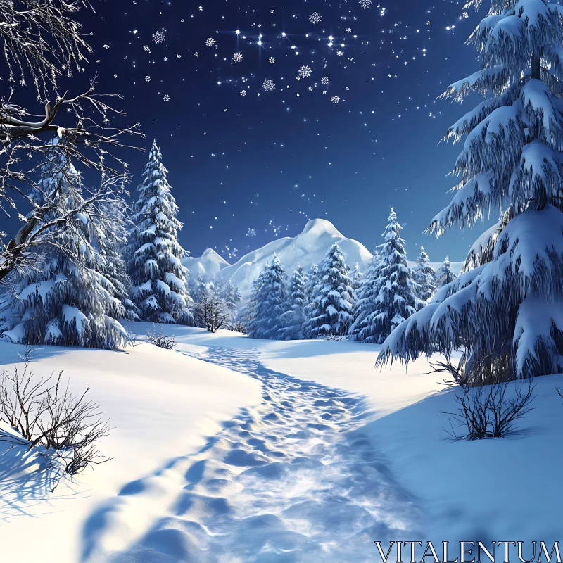 Winter Wonderland Night View AI Image