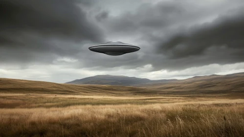 Ethereal UFO Sighting in Mysterious Landscape