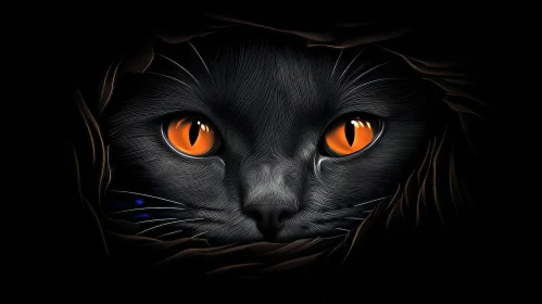 Mysterious Black Cat Digital Painting