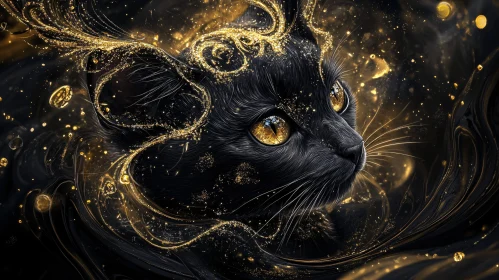 Ethereal Black Cat with Golden Eyes