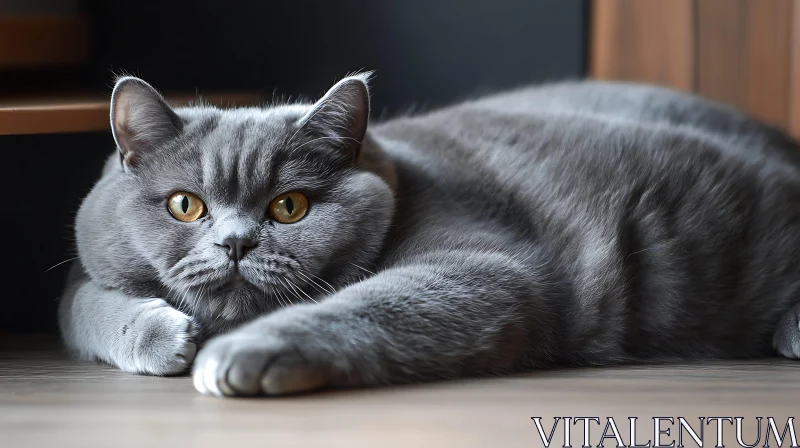 Serene Gray Cat with Amber Eyes AI Image