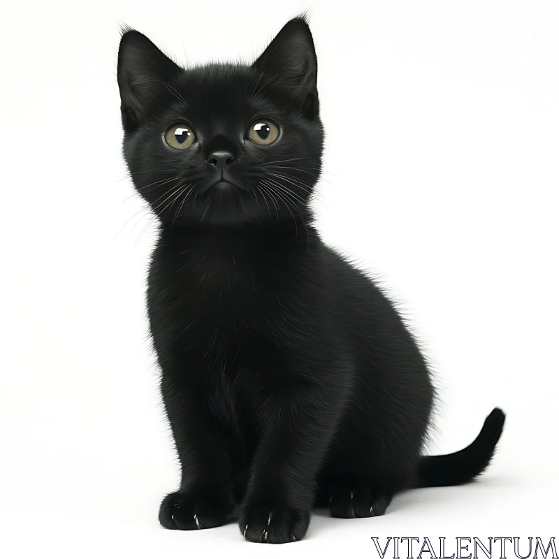 AI ART Cute Black Kitten Sitting Against a White Background