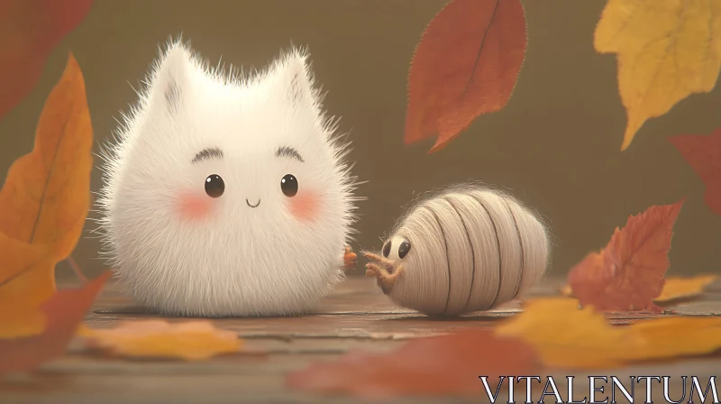 Cute Cartoon Friends in an Autumn Setting AI Image