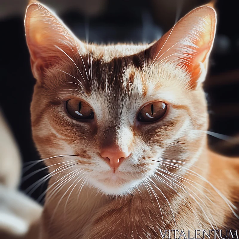 Ginger Cat Portrait with Focused Eyes and Whiskers AI Image