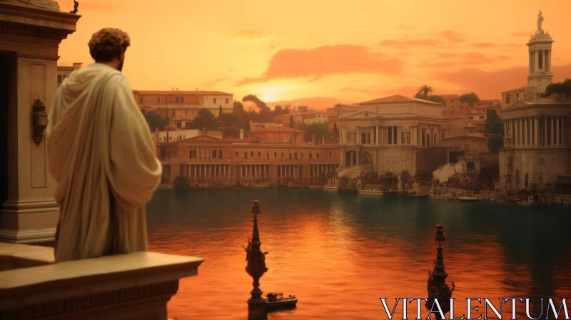 Ancient City Sunset River View AI Image