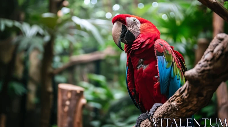 Bright Red Parrot in Jungle | Lush Greenery | Nature Photography AI Image