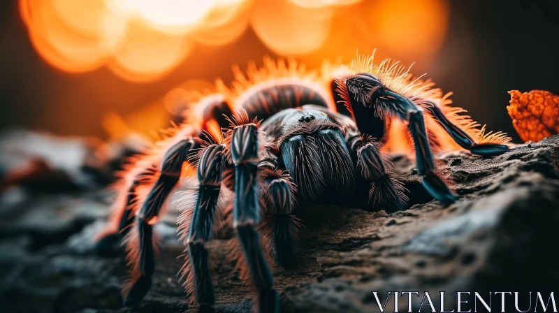 Close-up Photograph of a Black and Brown Tarantula with Hairy Legs AI Image