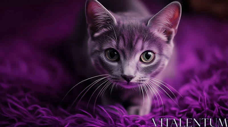 Whiskered Cat on Vibrant Purple Fur AI Image