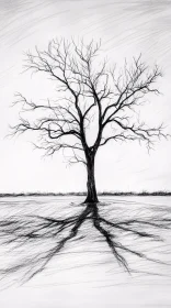 Barren Tree with Shadow Patterns on Pale Ground