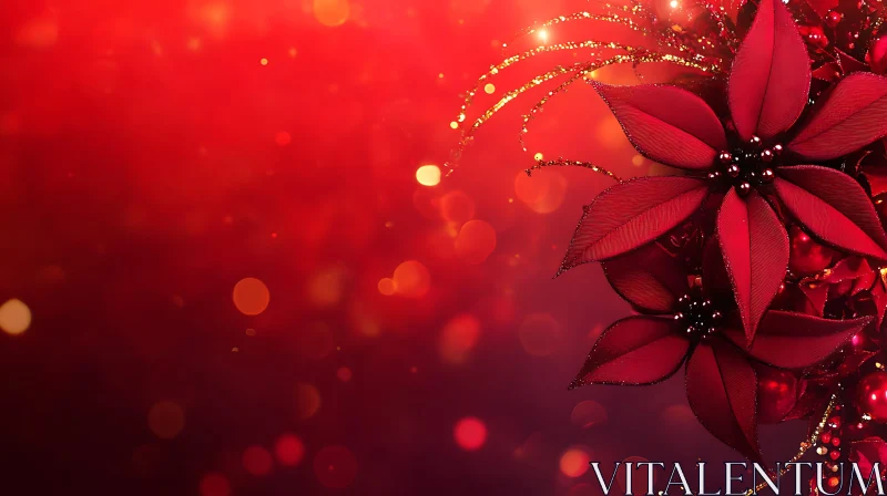 Festive Red Flowers Against Bokeh Background AI Image