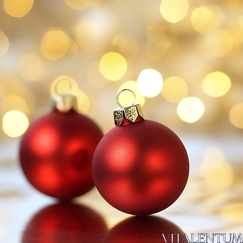 Red Christmas Ornaments with Warm White Lights AI Image