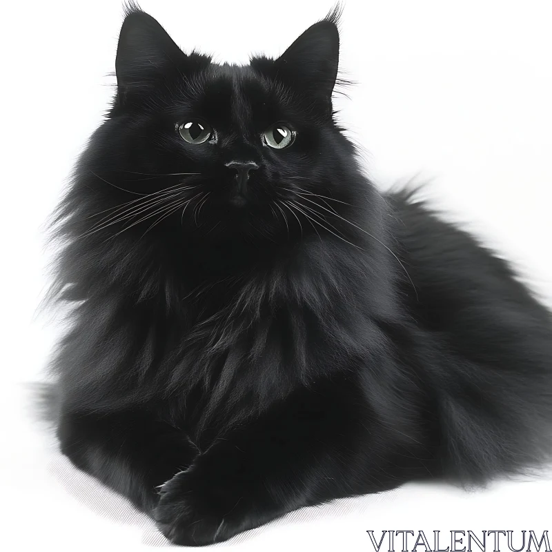 Majestic Black Feline with Lush Fur AI Image