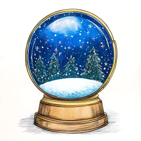 Elegant Snow Globe with Evergreen Trees and Night Sky