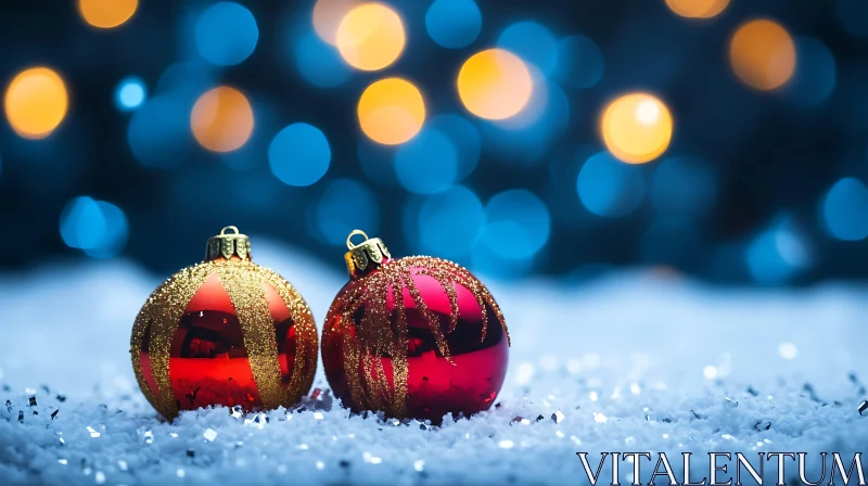 Holiday Scene with Christmas Ornaments and Bokeh Lights AI Image