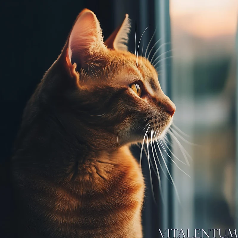 Orange Cat Looking Through Window AI Image