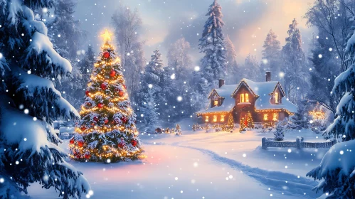 Magical Holiday Scene with Snow and Lights