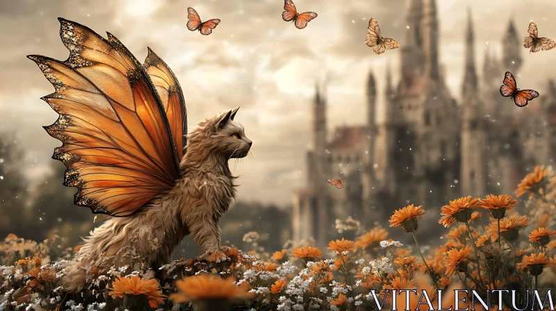 Ethereal Cat with Butterfly Wings AI Image