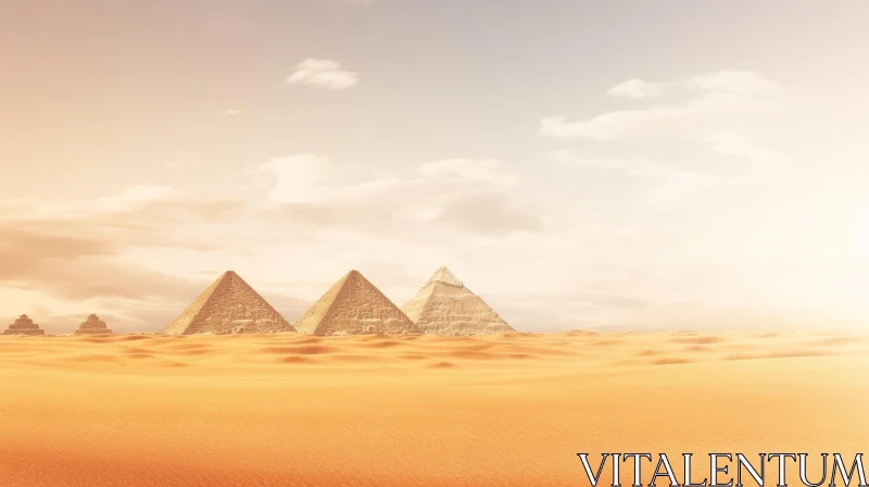 Enigmatic Egyptian Desert with Pyramids: Soft Color Blending AI Image