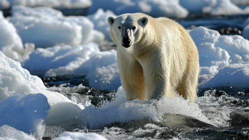 Graceful Polar Bear Walking on Arctic Ice Floes