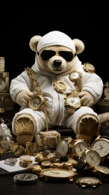 Steampunk Hip-Hop Teddy Bear Surrounded by Watches