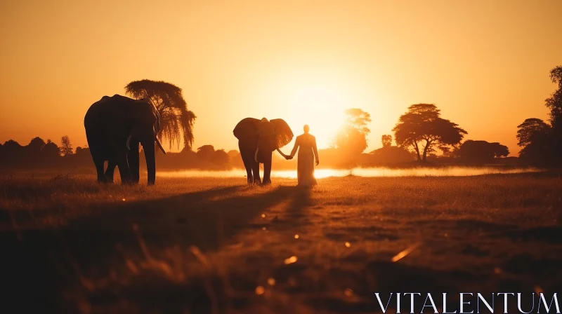 Sunrise Stroll with Elephants | Outdoor Folkloric Scene AI Image