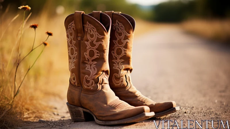Vintage Cowboy Boots on Rural Road - A Kombuchapunk Image AI Image