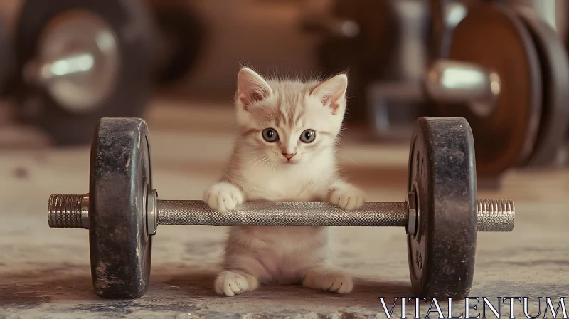 Adorable Kitten with Gym Equipment AI Image