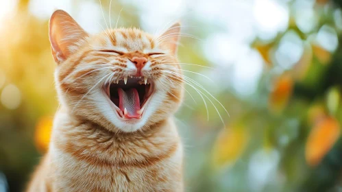 Sunlit Ginger Cat Yawning