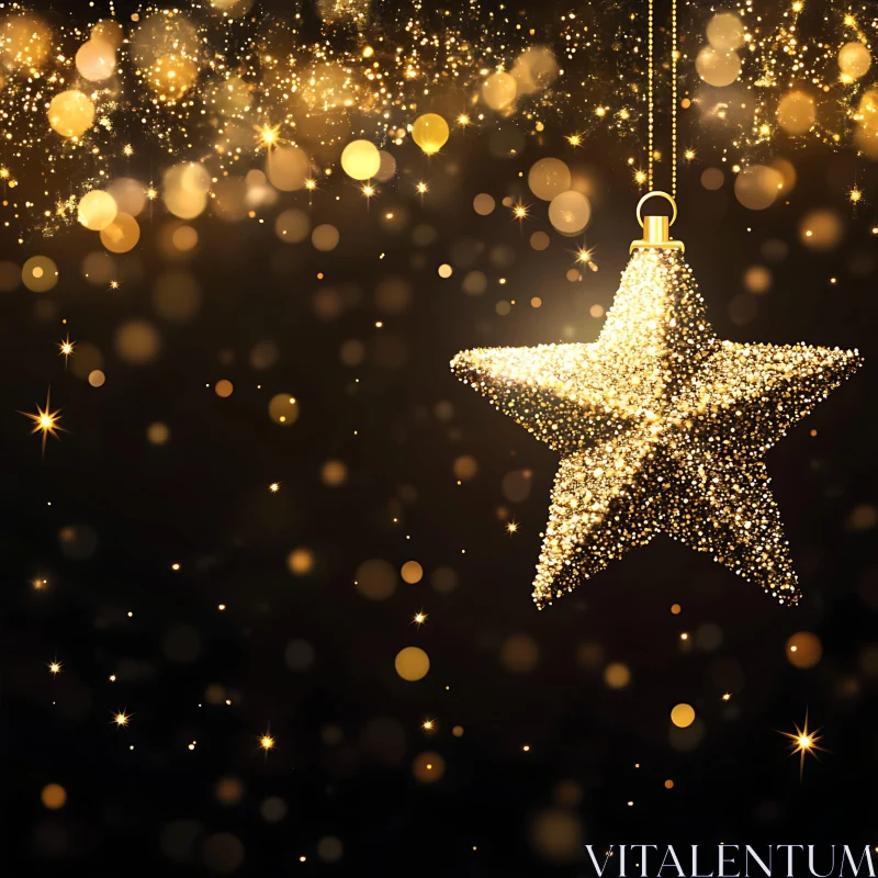 Shimmering Golden Star with Bokeh Lights AI Image