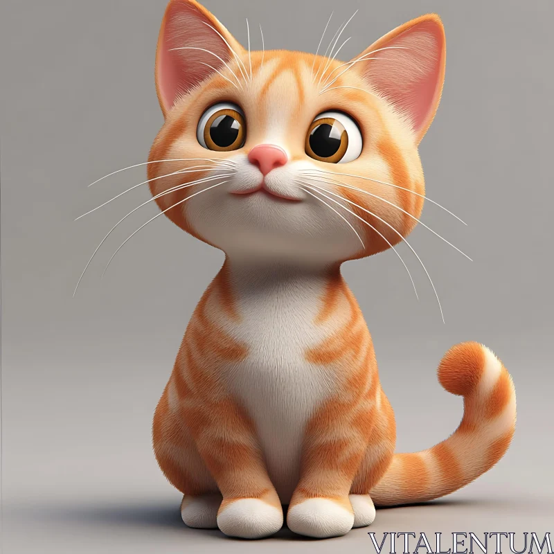 Cute Cartoon Kitten with Orange Stripes AI Image