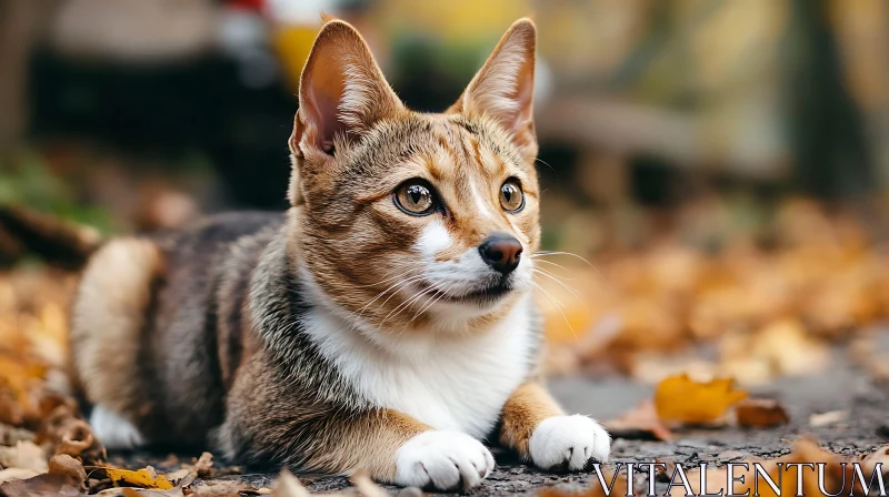 Cat Among Fall Leaves AI Image