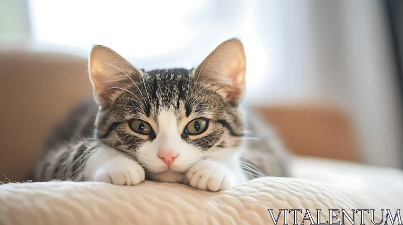 Cute Tabby Kitten Laying on a Cozy Blanket AI Image