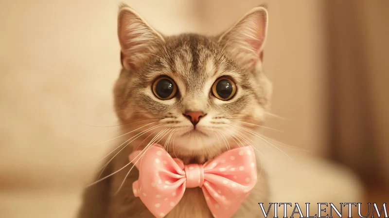 Cute Kitten Wearing Pink Bow Tie AI Image