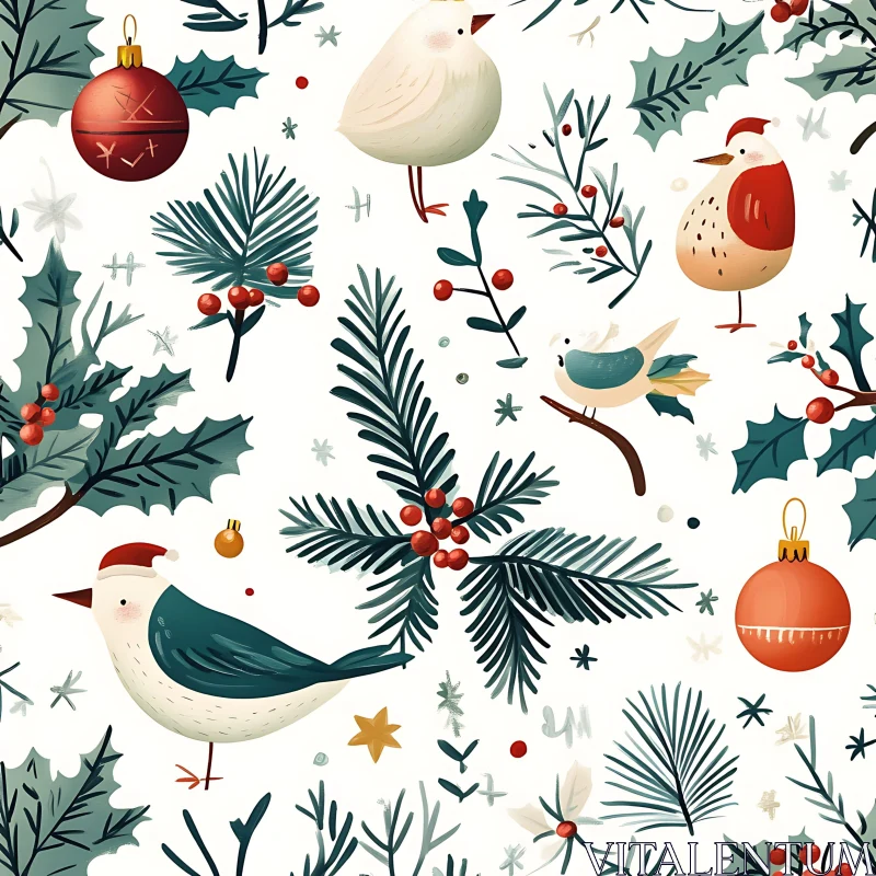 Holiday Birds and Decorations Design AI Image