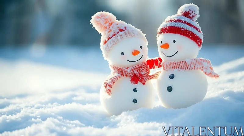 Heartwarming Winter Snowmen Scene AI Image