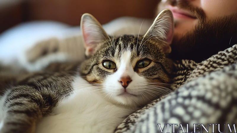 Comfortable Cat Lying on Human AI Image