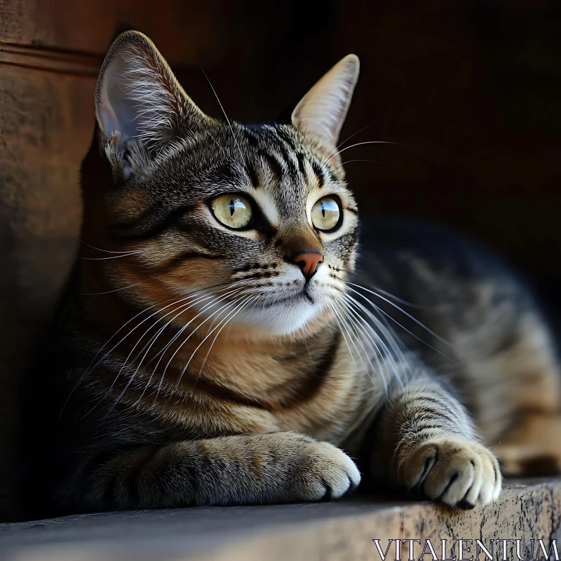 Striking Cat Portrait with Green Eyes and Whiskers AI Image