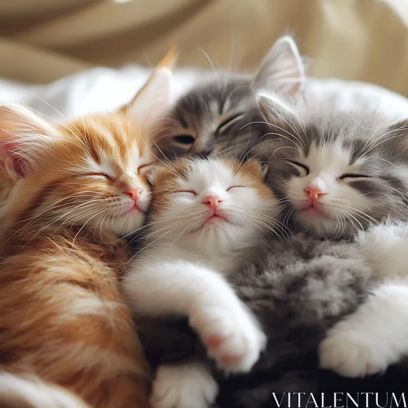 Cute Furry Kittens Embracing in Sleep AI Image