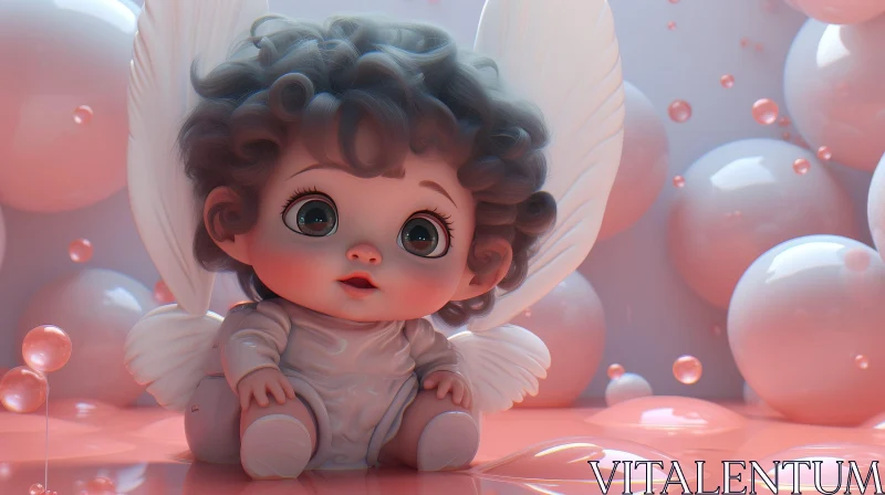 Adorable Baby Angel 3D Rendering AI Image