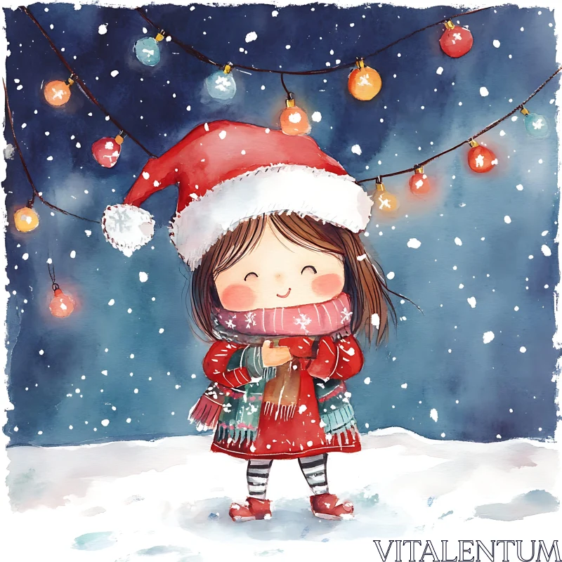 Festive Illustration of a Child in Winter Wonderland AI Image