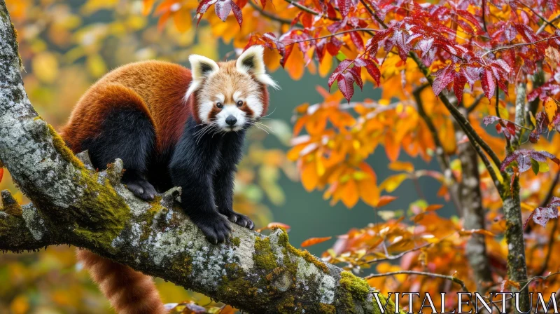 Captivating Portrait of a Red Panda on a Mossy Tree Branch AI Image