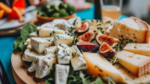 Cheeses and Figs on a Wooden Board: A Gastronomic Delight