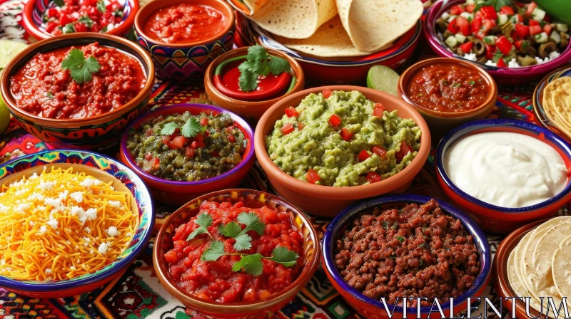 Delicious Mexican Food: Guacamole, Salsa, Tacos, and More AI Image