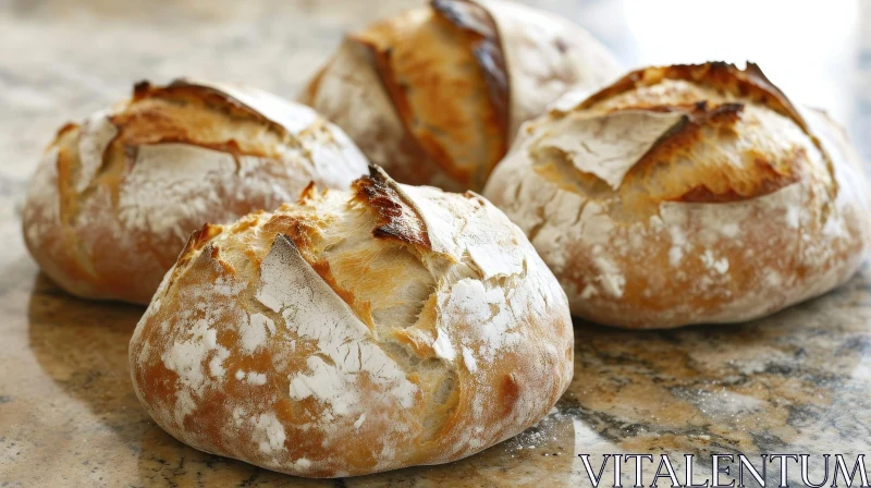 Deliciously Freshly Baked Bread on a Marble Table AI Image