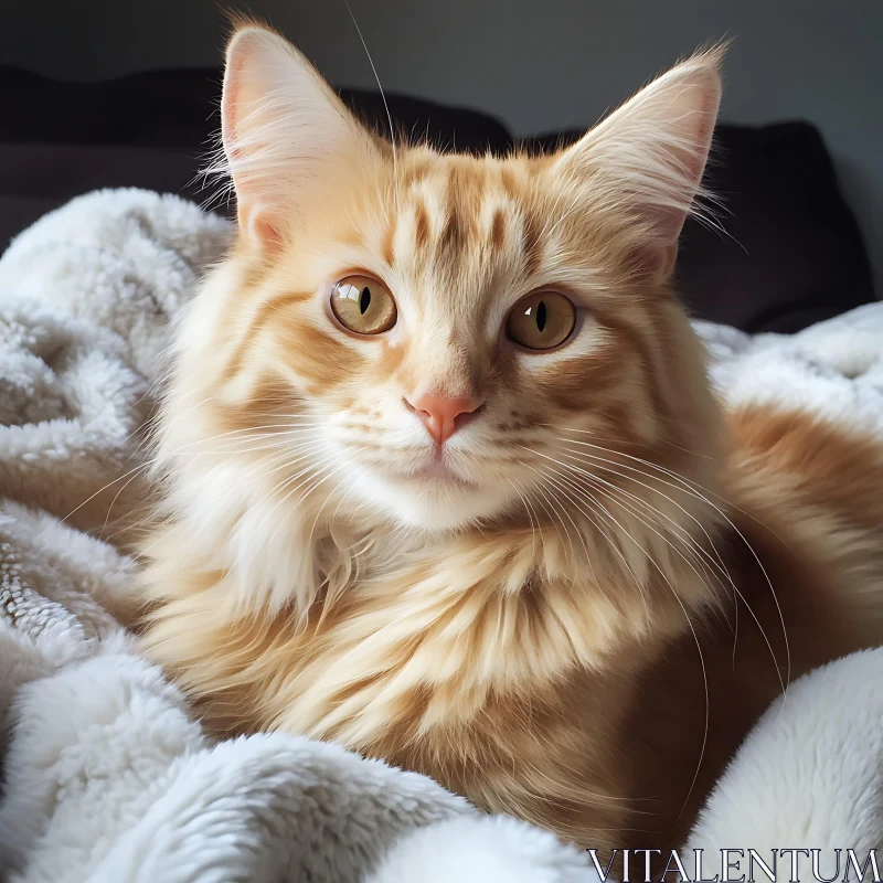 Adorable Orange Cat on Soft Blanket AI Image